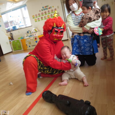 泣いて、逃げて、でもがんばった！託児所豆まき大会